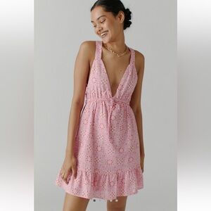 UO Hansel Printed Strappy-Back Mini Dress